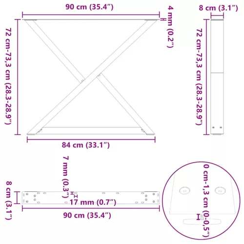  2 db natúr acél étkezőasztal láb 90 x (72-73,3) cm acél