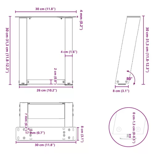  2 db antracitszürke, U alakú acél dohányzóasztal láb 30x(30-31) cm