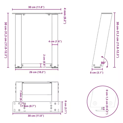  2 db U alakú natúr acél dohányzóasztal láb 30x(30-31) cm