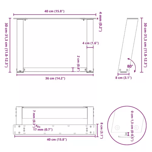  2 db U alakú dohányzóasztal láb fehér 40 x (30-31) cm acél