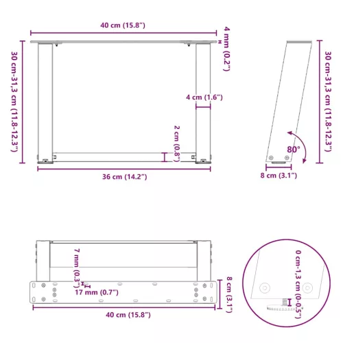  2 db antracitszürke U-alakú acél dohányzóasztal láb 40x(30-31) cm