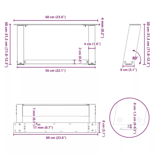  2 db U alakú dohányzóasztal láb fehér 60 x (30-31) cm acél