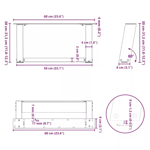  2 db U alakú dohányzóasztal láb natúr acélból 60x(30-31) cm