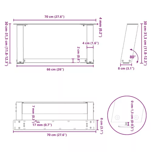  2 db U alakú natúr acél dohányzóasztal láb 70x(30-31) cm