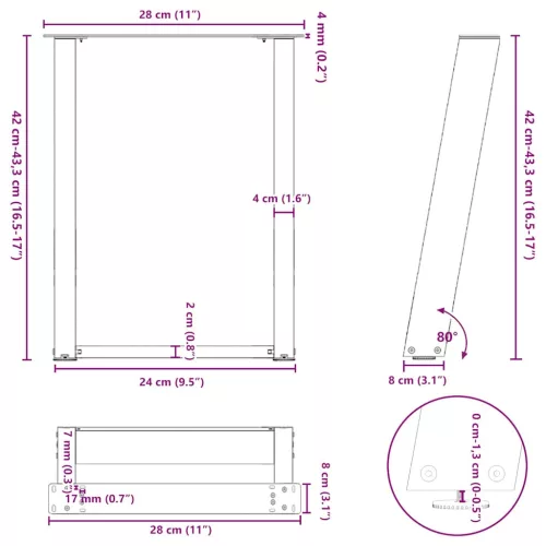  2 db U alakú dohányzóasztal láb fehér 28 x (42-43) cm acél dohányzóasztal láb