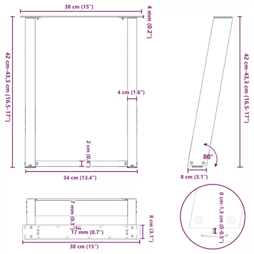  2 db U alakú fehér dohányzóasztal láb 38x(42-43) cm acél