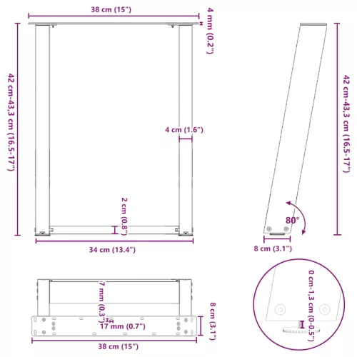  2 db U alakú natúr acél dohányzóasztal láb 38x(42-43) cm