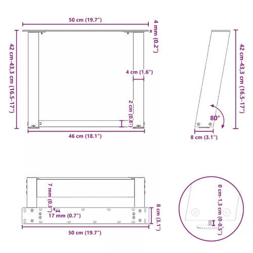  2 db U alakú natúr acél dohányzóasztal láb 50x(42-43) cm