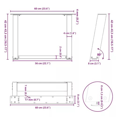  2 db U alakú dohányzóasztal láb fehér 60 x (42-43) cm acél dohányzóasztal láb