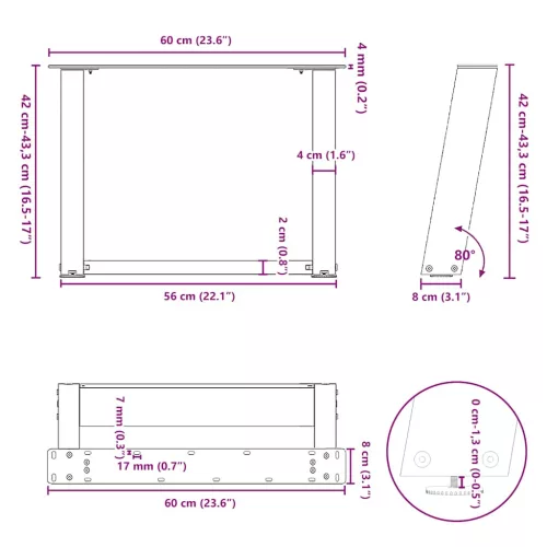  2 db U alakú natúr acél dohányzóasztal láb 60x(42-43) cm