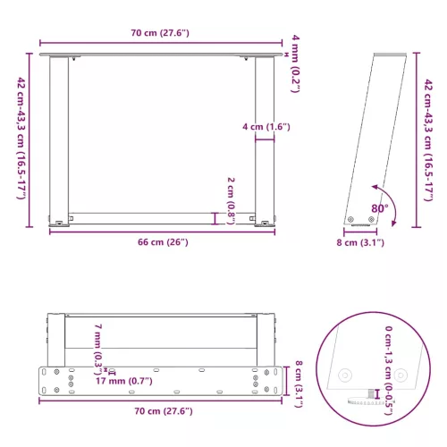  2 db U alakú dohányzóasztal láb fehér 70 x (42-43) cm acél