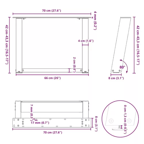  2 db U alakú natúr acél dohányzóasztal láb 70 x (42-43) cm