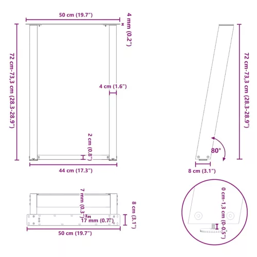  2 db U alakú étkezőasztal láb fehér 50 x (72-73) cm acél étkezőasztal láb