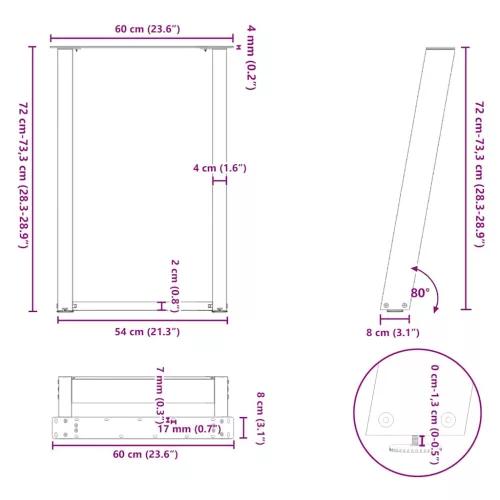  2 db U alakú étkezőasztal láb fehér 60 x (72-73) cm acél étkezőasztal láb