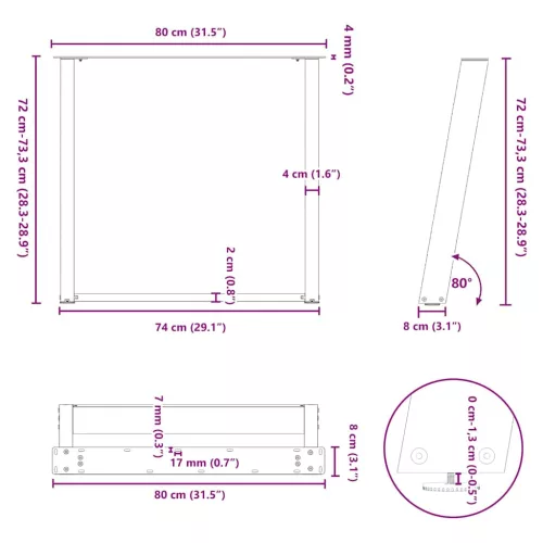  2 db U alakú étkezőasztal láb fehér 80 x (72-73) cm acél étkezőasztal láb