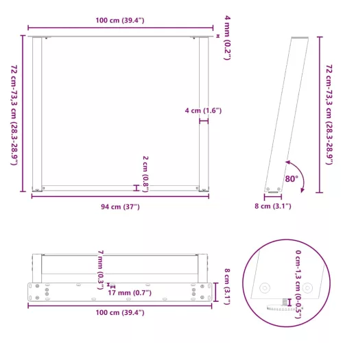  2 db U alakú étkezőasztal láb fehér 100 x (72-73) cm acél étkezőasztal láb