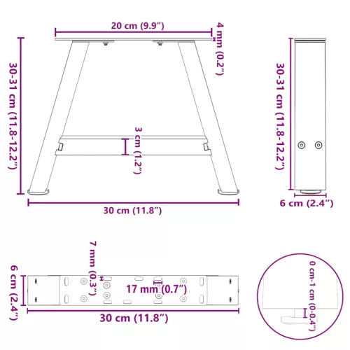  2 db antracitszürke A-alakú acél dohányzóasztal láb 30x(30-31) cm