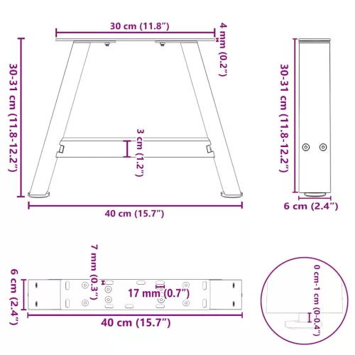  2 db A-alakú dohányzóasztal láb 40x(30-31) cm acél dohányzóasztal láb