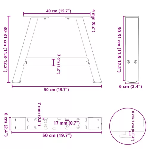  2 db fekete, A-alakú acél dohányzóasztal láb 50 x (30-31) cm