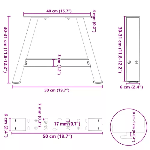  2 db fehér, A-alakú acél dohányzóasztal láb 50 x (30-31) cm