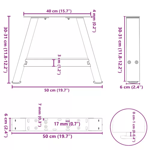  2 db A-alakú dohányzóasztal láb 50x(30-31) cm acél dohányzóasztal láb
