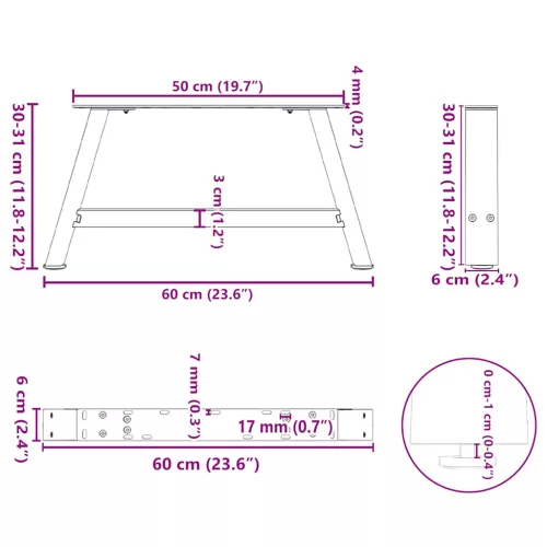  2 db antracitszürke A-alakú acél dohányzóasztal láb 60 x (30-31) cm