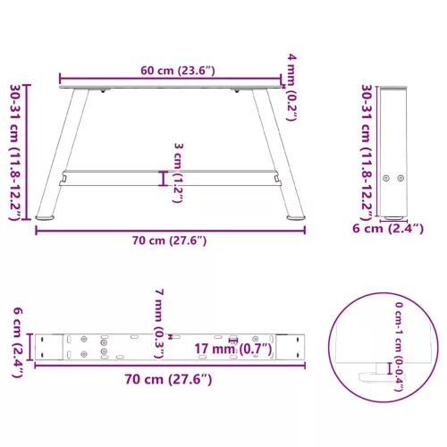  2 db antracitszürke A-alakú acél dohányzóasztal láb 70x(30-31) cm