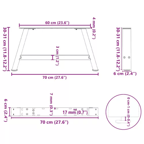  2 db A-alakú dohányzóasztal láb 70 x (30-31) cm acél