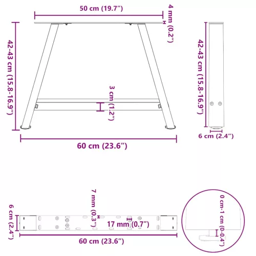  2 db A-alakú dohányzóasztal láb fehér 60 x (42-43) cm acél dohányzóasztal láb