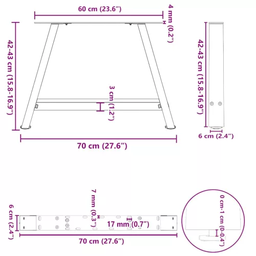  2 db A-alakú dohányzóasztal láb 70 x (42-43) cm acél