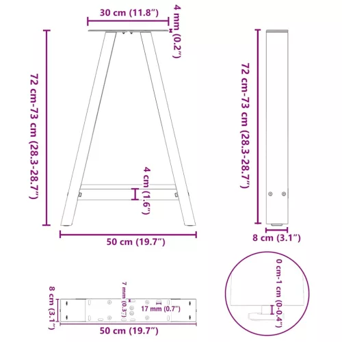  2 db fehér A-alakú étkezőasztal láb 50 x (72-73) cm acél étkezőasztal láb