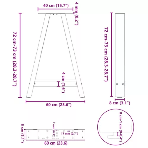  2 db A-alakú étkezőasztal láb fehér 60 x (72-73) cm acél étkezőasztal