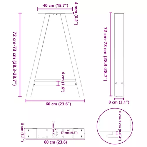  2 db antracitszürke A-alakú étkezőasztal láb 60x(72-73) cm acél étkezőasztal láb