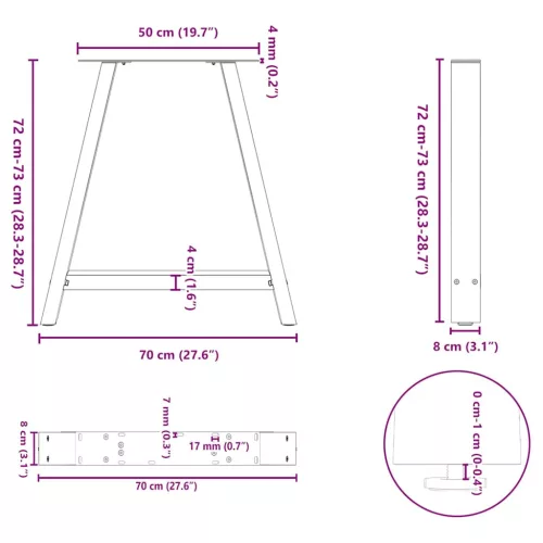  2 db fehér A-alakú étkezőasztal láb 70 x (72-73) cm acél étkezőasztal láb