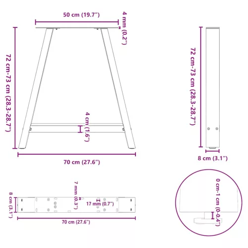  2 db A-alakú étkezőasztal láb 70x(72-73) cm acél