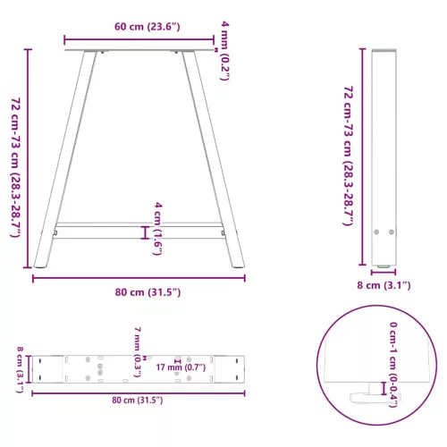  2 db A-alakú étkezőasztal láb fehér 80x(72-73) cm acél étkezőasztal láb