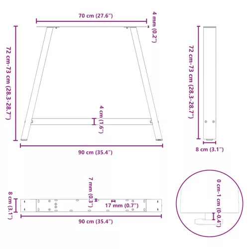  2 db A-alakú étkezőasztal láb fekete 90 x (72-73) cm acél étkezőasztal láb