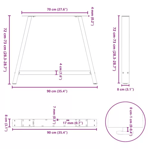  2 db antracitszürke A-alakú étkezőasztal láb 90 x (72-73) cm acél étkezőasztal láb