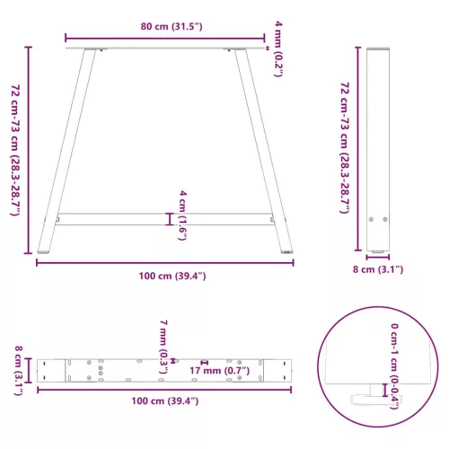  2 db A-alakú étkezőasztal láb fekete 100 x (72-73) cm acél étkezőasztal láb