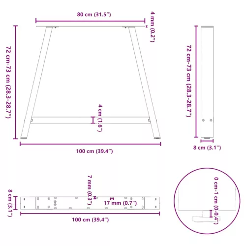  2 db antracitszürke A-alakú étkezőasztal láb 100 x (72-73) cm acél étkezőasztal láb