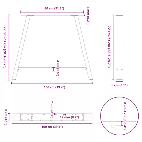  2 db A-alakú étkezőasztal láb 100 x (72-73) cm acél étkezőasztal láb