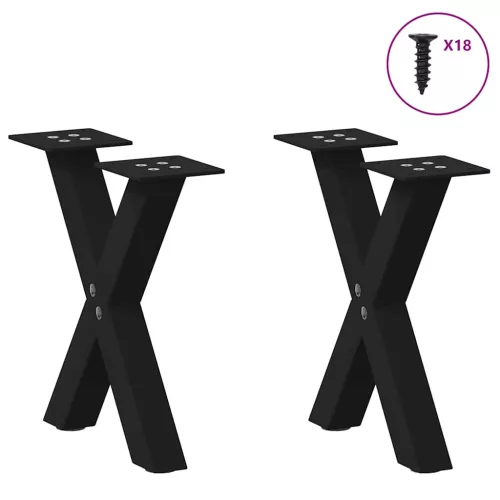  2 db fekete, X alakú acél dohányzóasztal láb 37 x (30-31) cm