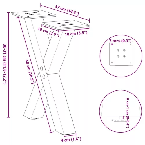  2 db antracitszürke X-alakú acél dohányzóasztal láb 37x(30-31) cm