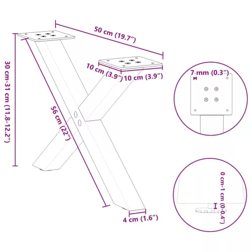  2 db fekete, X alakú acél dohányzóasztal láb 50 x (30-31) cm