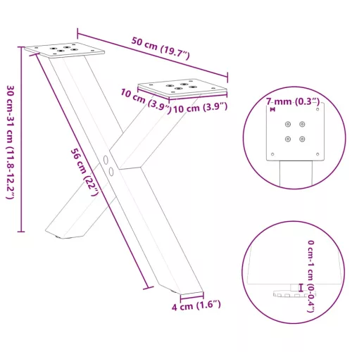  2 db fehér, X alakú acél dohányzóasztal láb 50 x (30-31) cm