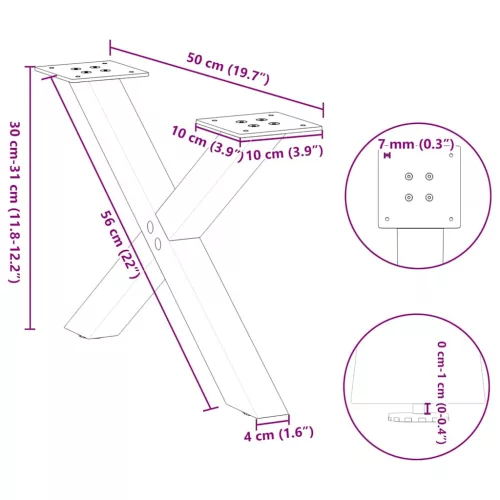  2 db X alakú natúr acél dohányzóasztal láb 50x(30-31) cm