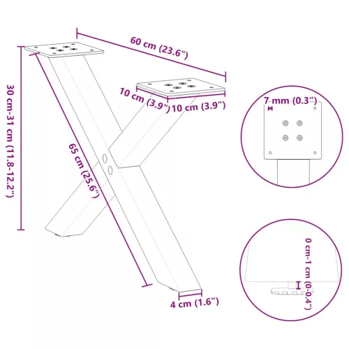  2 db fekete, X alakú acél dohányzóasztal láb 60 x (30-31) cm