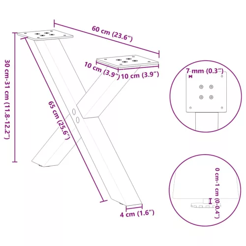  2 db fehér, X alakú acél dohányzóasztal láb 60 x (30-31) cm