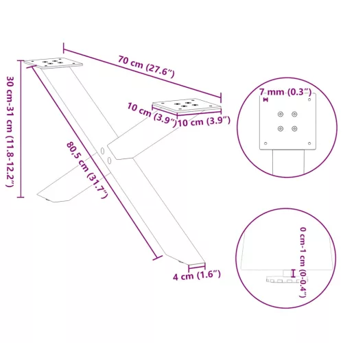  2 db X alakú natúr acél dohányzóasztal láb 70x(30-31) cm