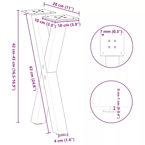  2 db fekete, X alakú acél dohányzóasztal láb 28 x (42-43) cm